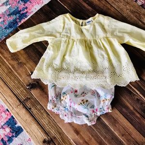 Yellow Eyelet Blouse with Floral Bloomers
